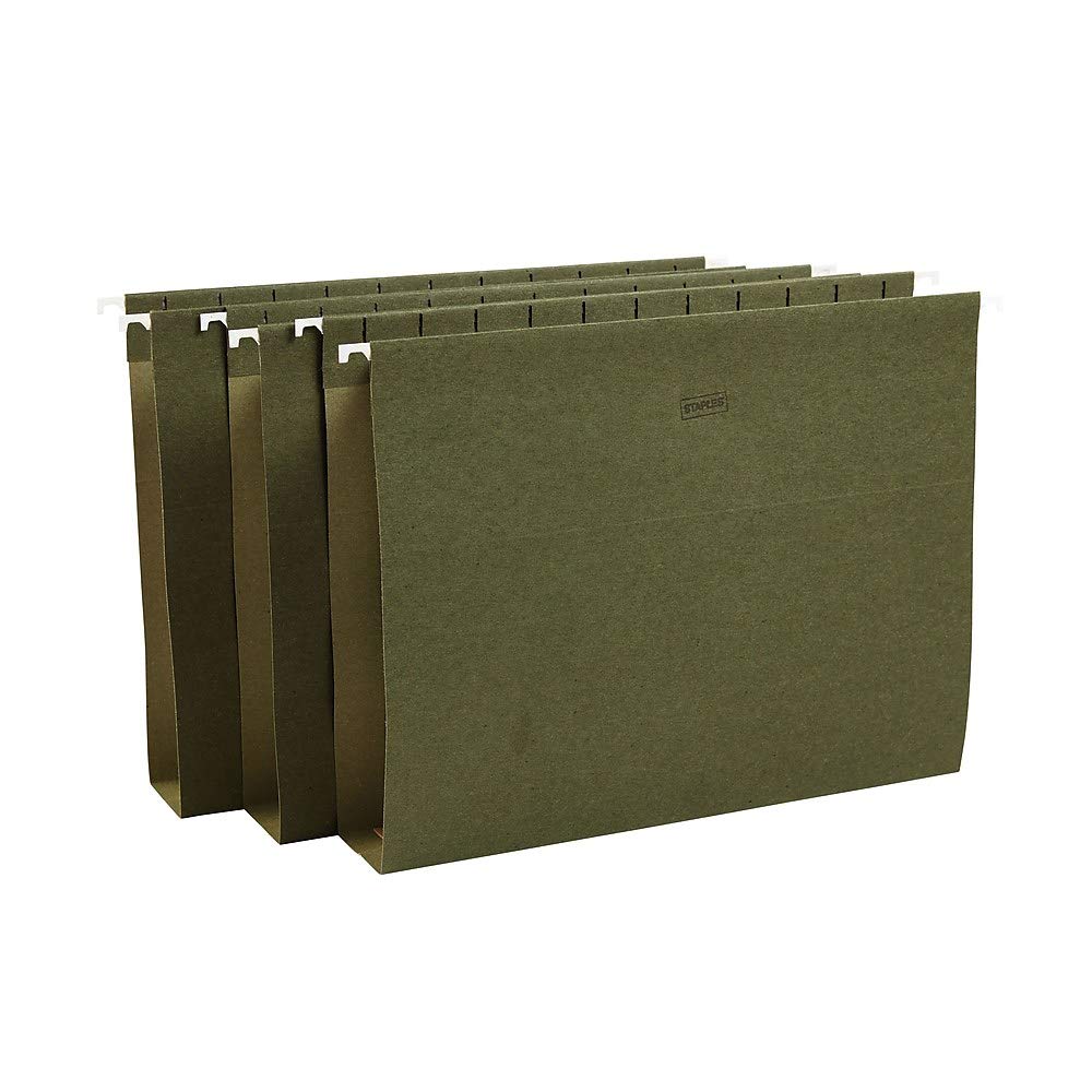 Staples 117523 - Cartelline portadocumenti sospese, 5,1 cm, formato standard verde, 25/BX (linguette e inserti in plastica non inclusi)