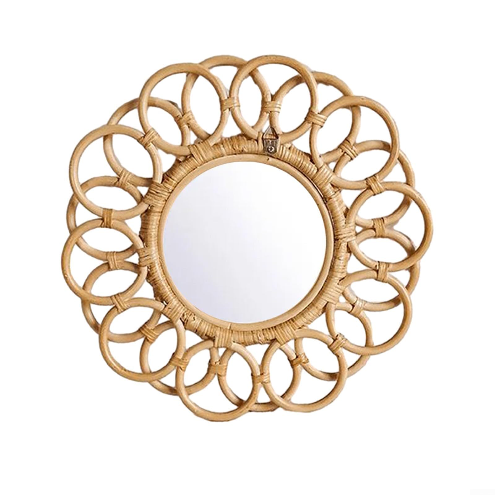 Miroir rond en rotin 43 cm style bohème pour un salon chaleureux