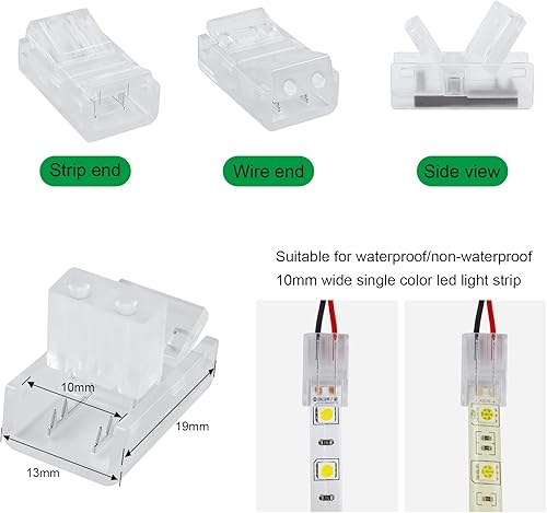 Miniatura 2 de RGBZONE 10 conectores de tira LED de 2 pines de 0.394 in, sin cables, sin cables, sin soldadura, para cables rápidos para luces LED SMD 50503528