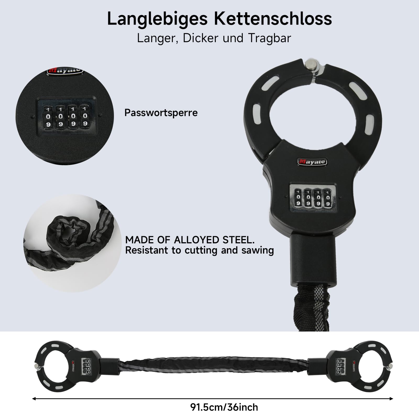 Serrure à menottes avec clé, serrure de haute sécurité pour scooter électrique, scooter électrique, vélo électrique, antivol de vélo avec manchon de verrouillage contre les rayures, sac de suspension