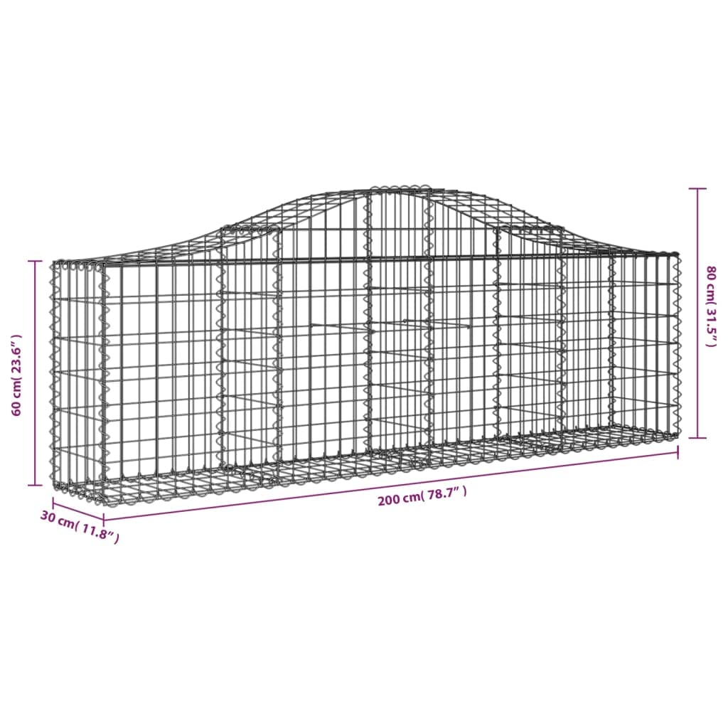 5 cestas para gaviones con arco alto, 200 x 30 x 60/80 cm, alambre galvanizado | Pared de gavión estable como barrera arqueada de jardín y privacidad para terraza, jardín delantero o exterior.