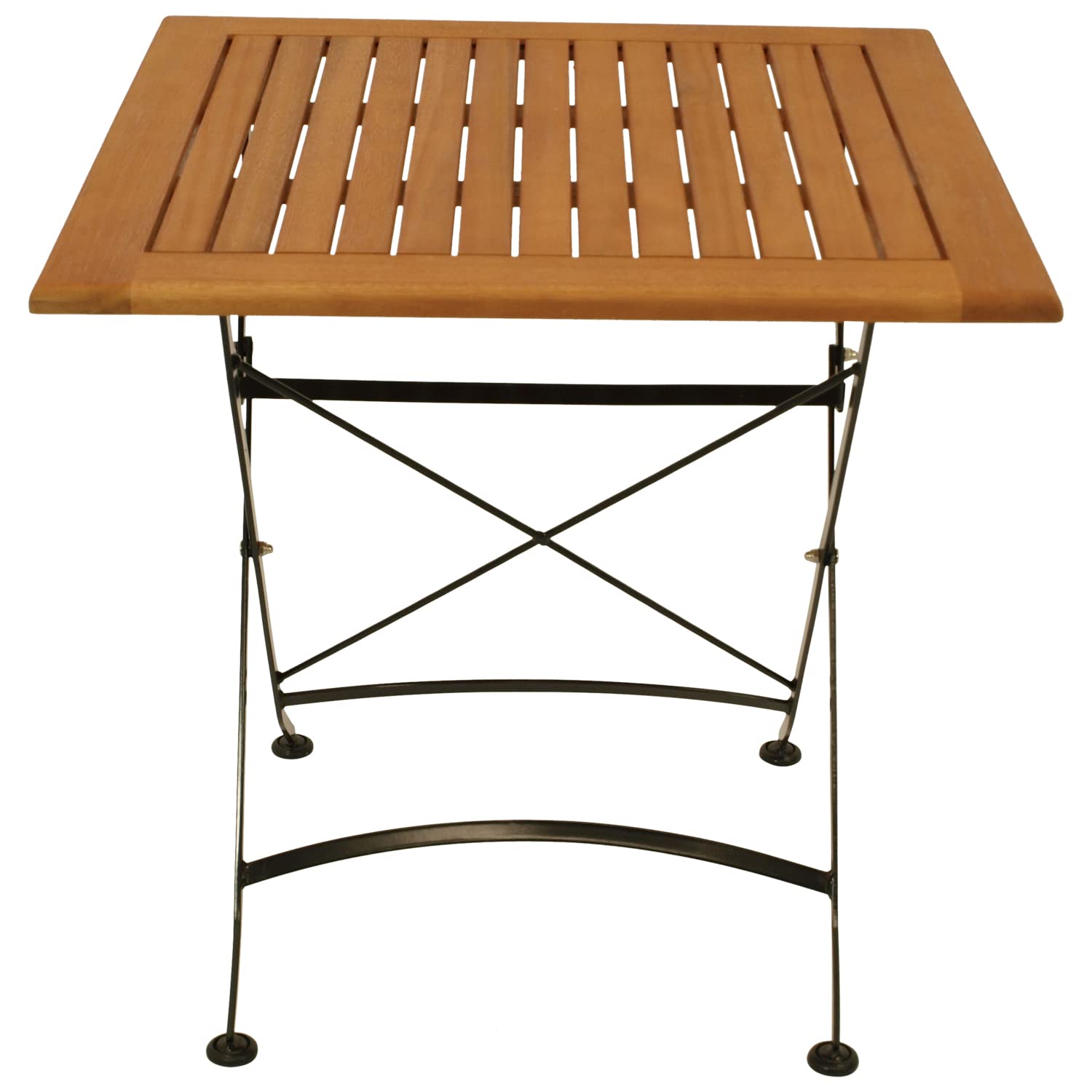 DEGAMO Gartentisch Klapptisch HOFGARTEN 75x75cm, Flachstahl schwarz + Eukalyptus Holz, braun geölt, klappbar, Outdoor
