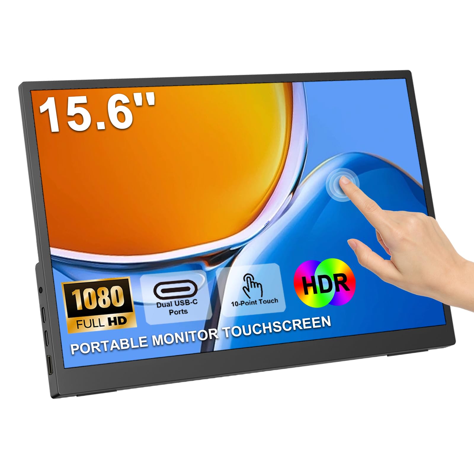 IBW 15 6 Portable Monitor Touchscreen 1080P FHD IPS Travel Monitor with Tempered Glass 10-Point Touch Dual Speakers