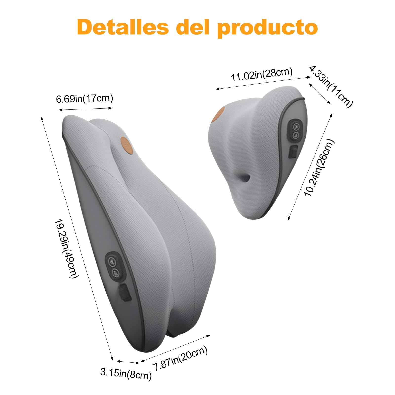 Ergocar Cojin Lumbar y Almohada de Cuello para Silla de Oficina/Coche/Juego, Blando Espuma de Memoria Alivio del Dolor de Espalda, Almohada Cuello & Lumbar Eléctrica,Grey-Masaje