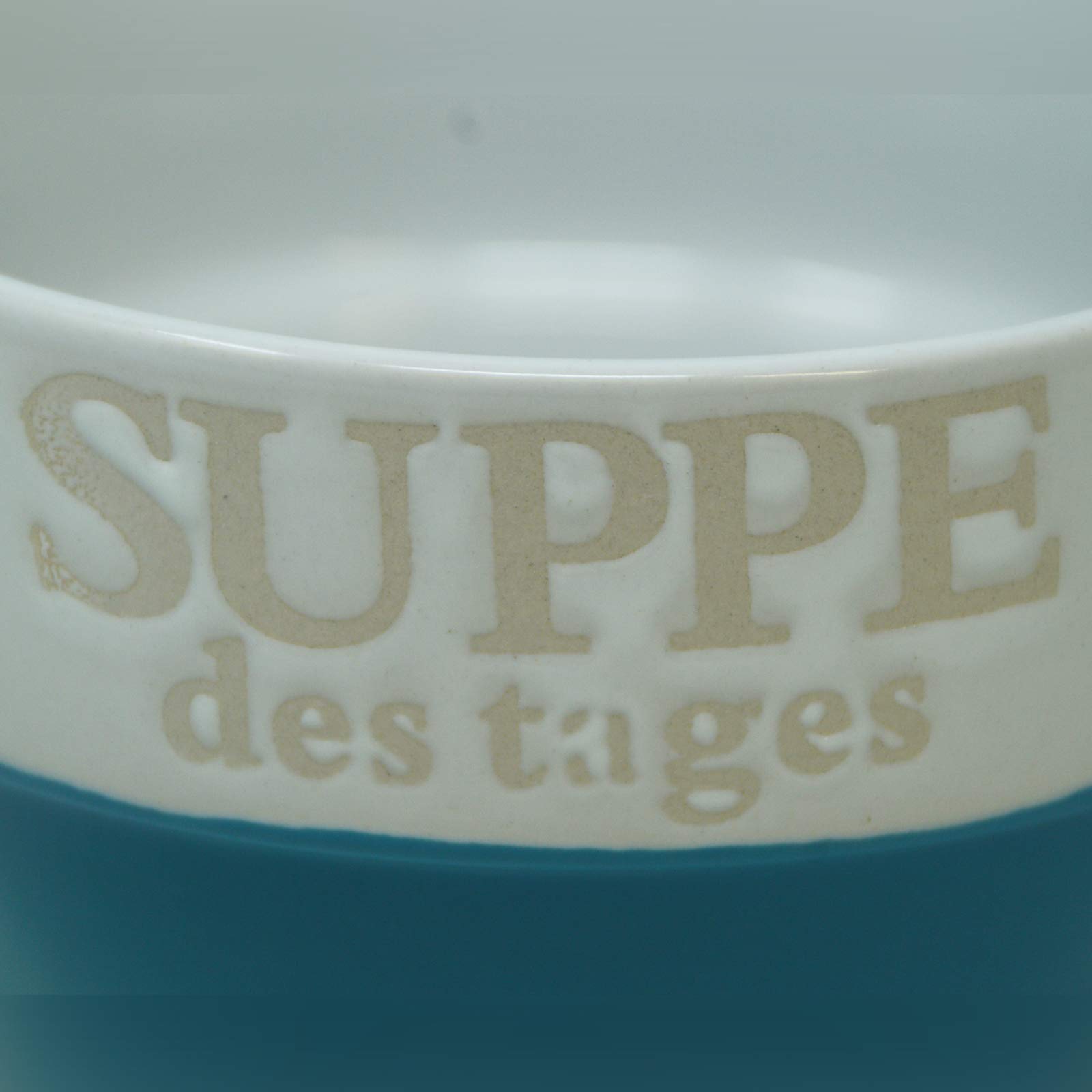 DRULINE Suppentasse aus Keramik Suppenschüssel Suppenterrine (Blau mit Schriftzug) 8 cm Ø 13 cm