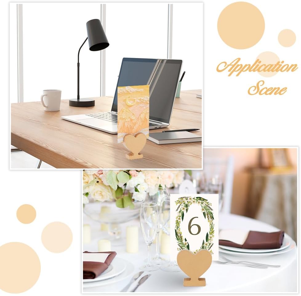 SUPERFINDINGS 48Pcs Mini Table Number Holders Wood Place Card Holders Photo Picture Holder Heart Menu Clips Memo Clip Gold Mini Cylinder Table Top Stand for Wedding Bridal Shower Party Birthday Events
