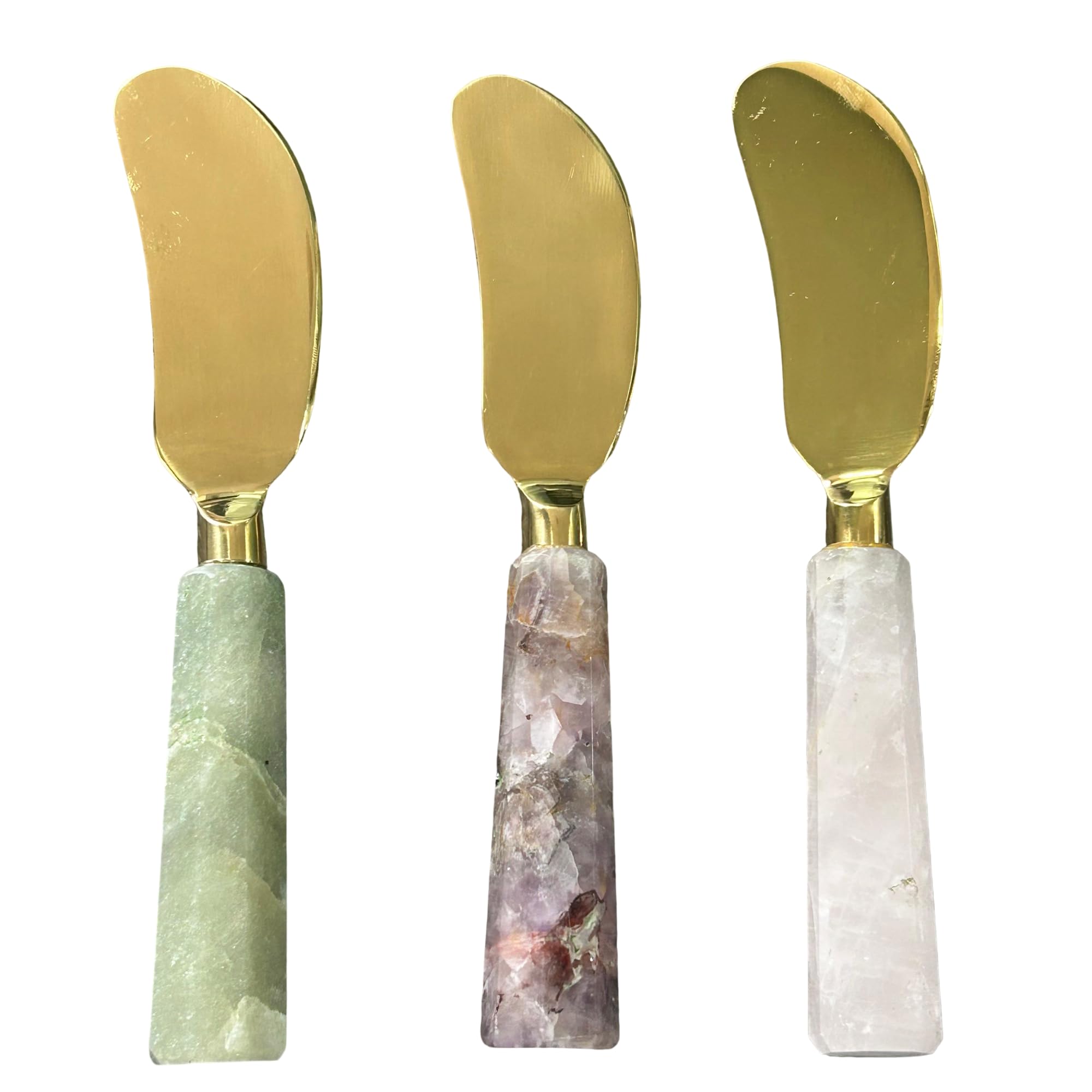 Serein Wellness Butter Knife Set of 3 Amethyst, Rose Quartz and Green Aventurine Handle Durable Stainless-Steel Blade Cheese Breakfast Butter Spreader Kitchen Knives for Bagels, Sandwiches 6 Inch