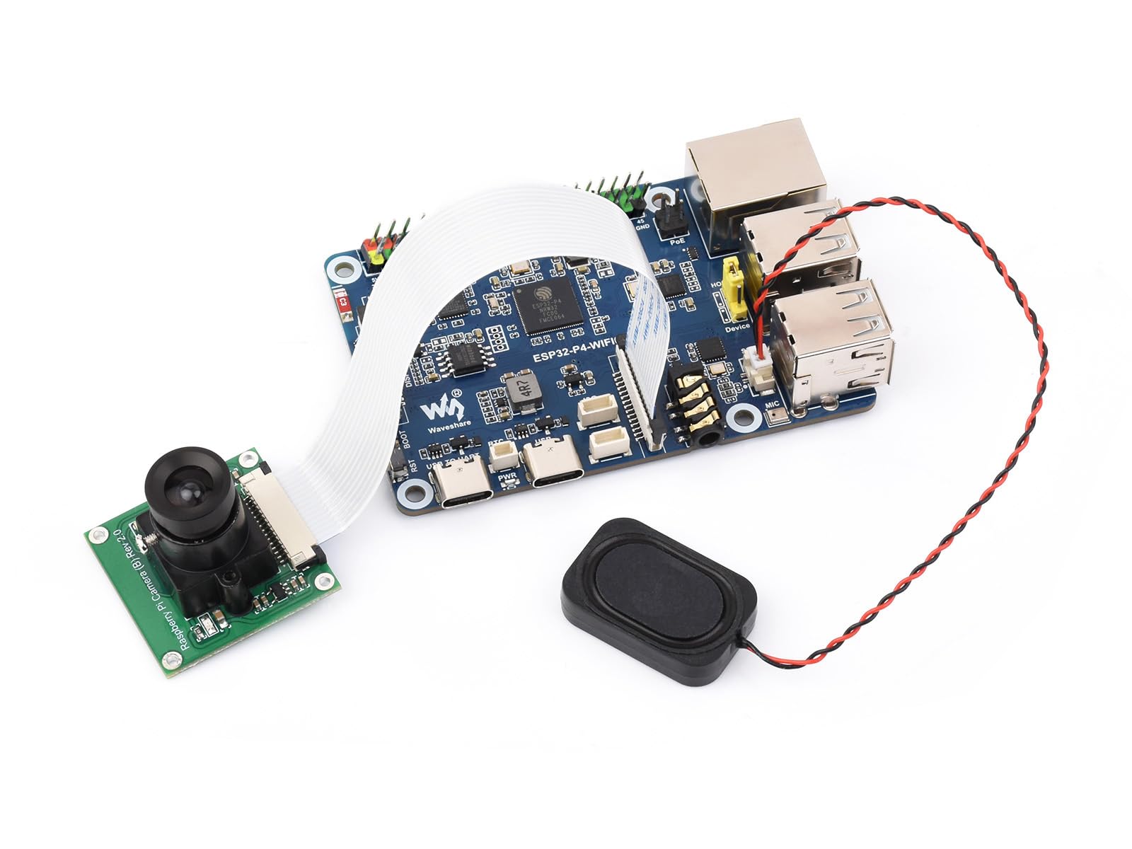 Waveshare ESP32-P4-WIFI6-DEV-KIT High-Performance Development Board, Based on ESP32-P4 & ESP32-C6, Supports Wi-FI 6, BT 5 & BLE 5, Bundle with Board, Speaker and Cable