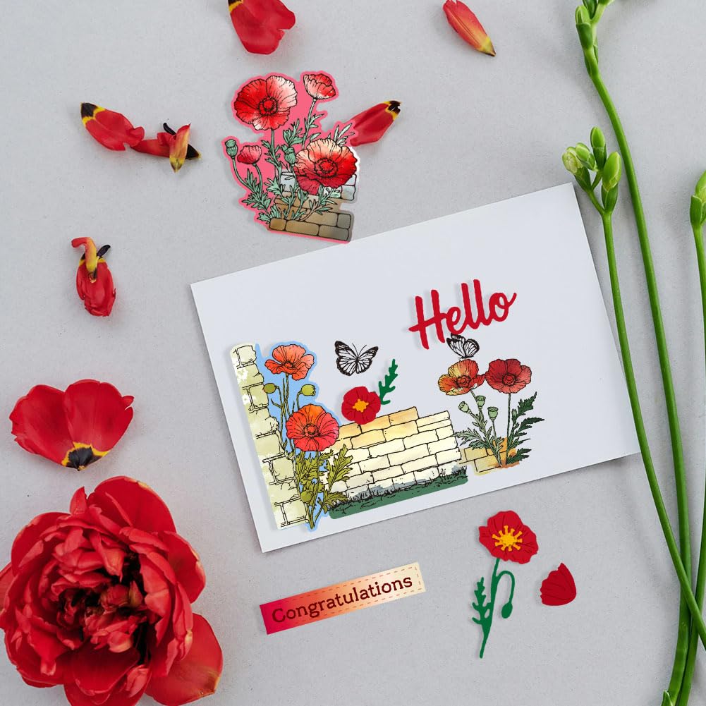 GLOBLELAND Poppy Clear Stamp And Cutting Dies Set For Card Making...