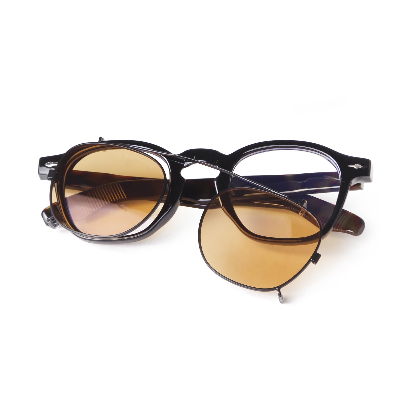 Clip on Sunglasses over Glasses for Women Men Vintage Fashion 46mm Small Round Unisex Style Clipon Sunglsses