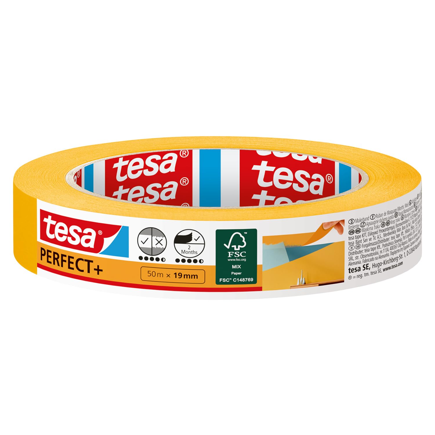 tesa Perfect+ Masking Tape 50m x 19mm yellow precise edges