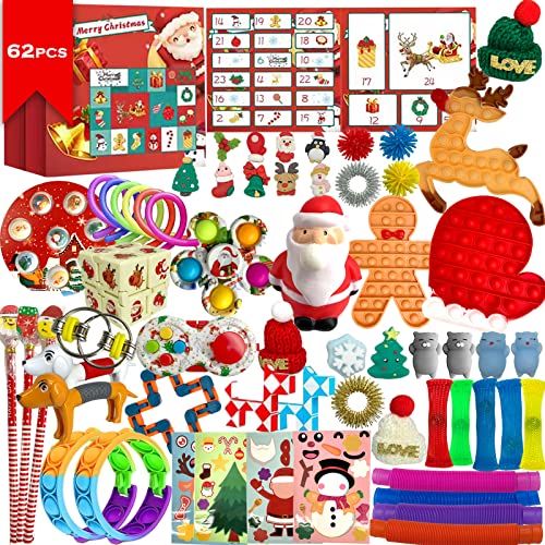 Calendario de Adviento 2022 Niños- 62PCS Juguetes sorprende las cajas- 24 DÍAS Navidad Cuenta Regresiva-Regalos y Juguetes de Navidad Cover