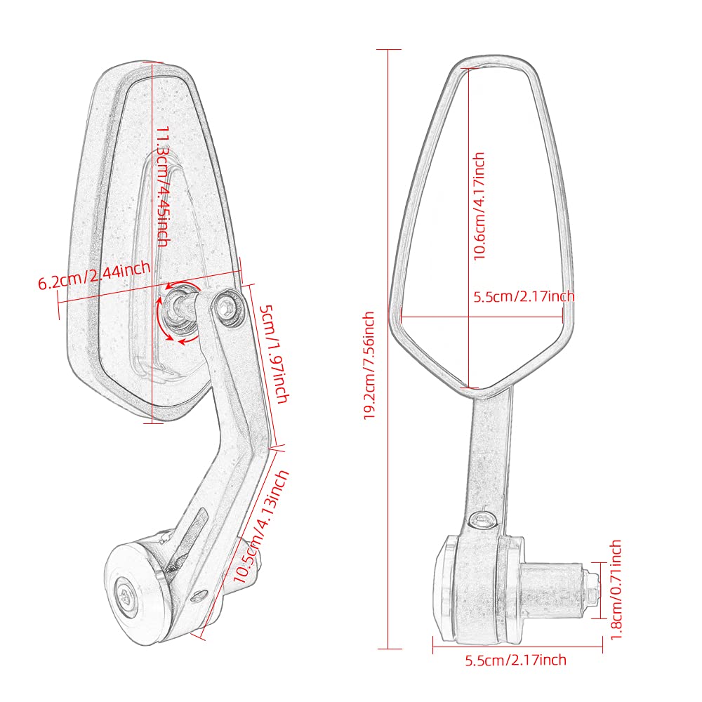 Rétroviseur d'extrémité de barre Rétroviseur de moto grand angle Pas d'angle mort Très grand champ de vision Anti-stuffy Rétroviseur de conduite sûre