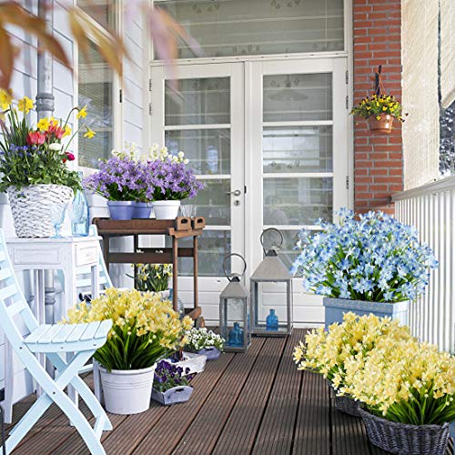 Urstoud 6 Bundles Artificial Daffodils Flowers, Fake Artificial Greenery Uv Resistant No Fade Faux Plastic Plants For Wedding Bridle Bouquet Outdoor Home Garden Kitchen Office Table Vase (Yellow) #TOP3