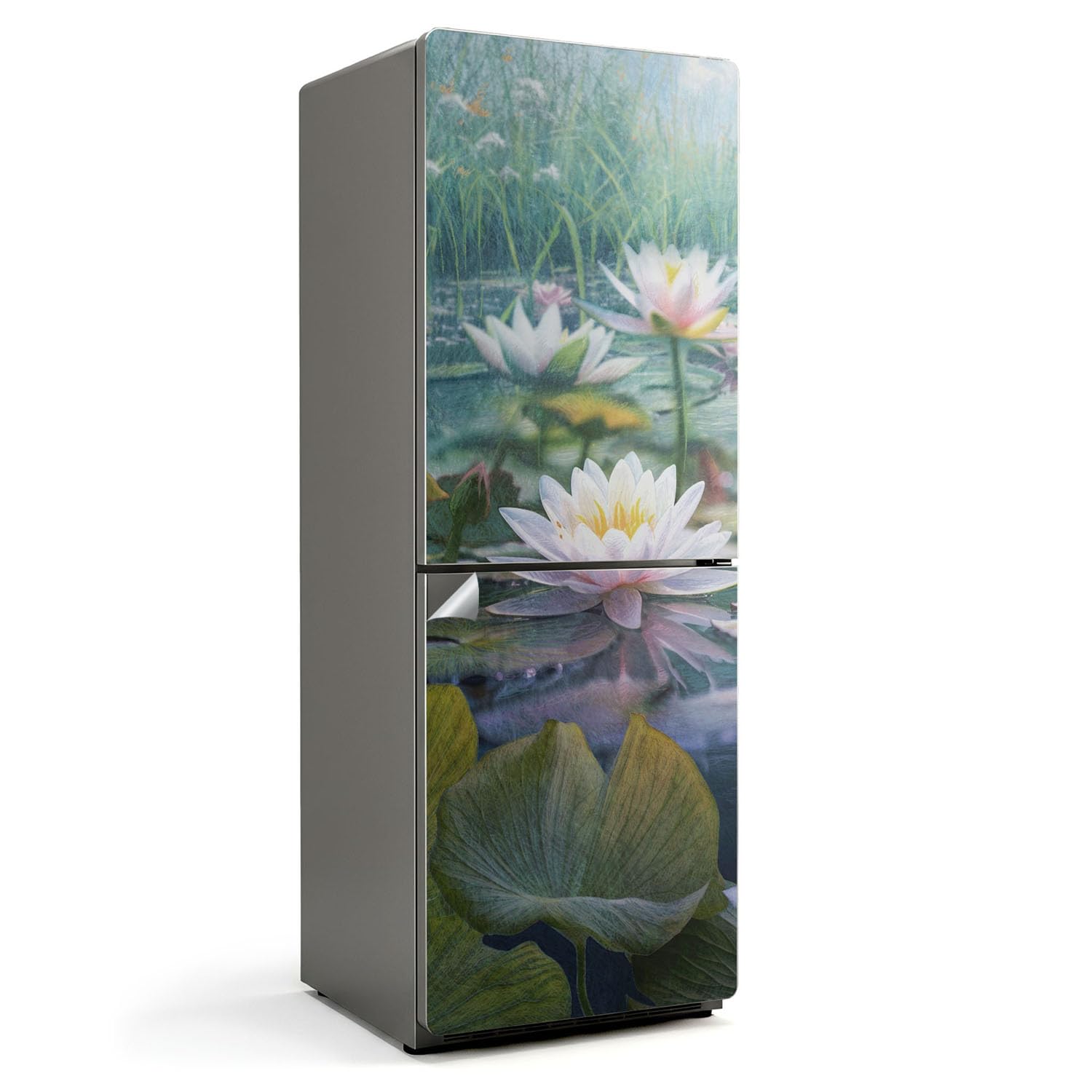 Sticker autocollant frigo nénuphars décoration cuisine 70x190