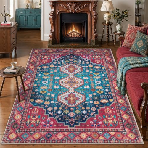 Tangsoo Colorful 4x6 Washable Area Rug,Oriental Non Slip Indoor Accent Rugs