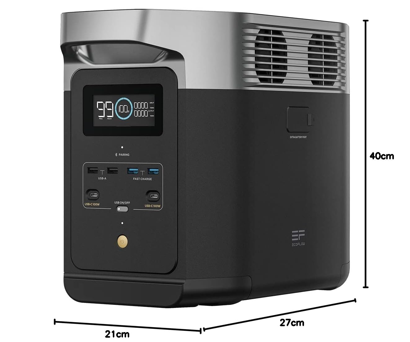 EF ECOFLOW DELTA 2 przenośna stacja zasilania 1024 Wh, generator solarny, pojemność do 3 kWh, na kemping, do kampera, małych wad opakowań, nieużywany produkt (odnowiony)