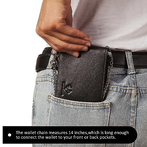 HUMERPAUL Mens Wallet with Chain, RFID Blocking Genuine Leather Bifold Wallet Minimalist With 2 ID Window (Black)2