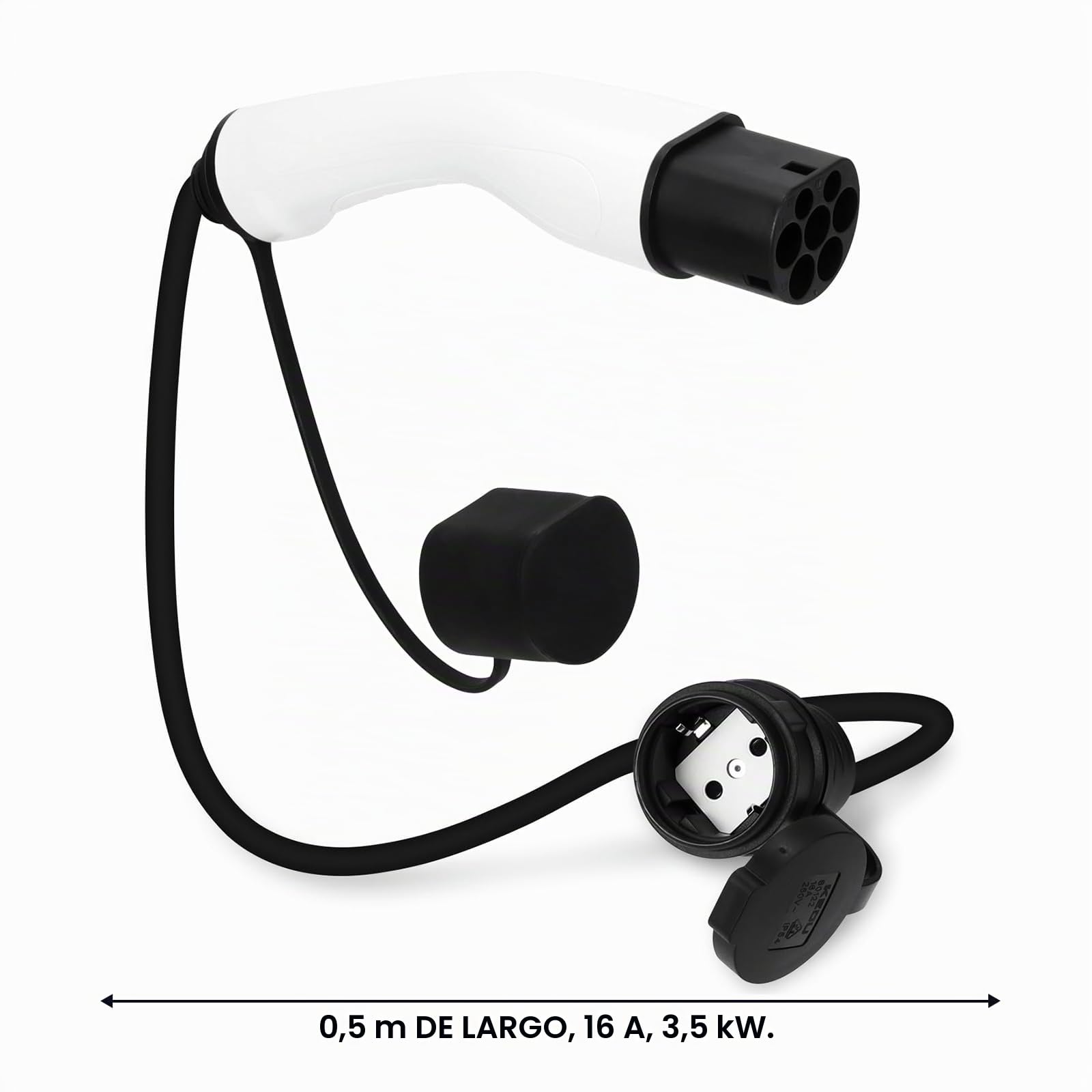 Cable de carga tipo 2 para EV, 3,5 kW 16 A 0,5 m 250 V cable de carga de coche eléctrico, tipo 2 a tipo 2 resistente al agua y a prueba de polvo, compatible con todos los modelos de tipo 2