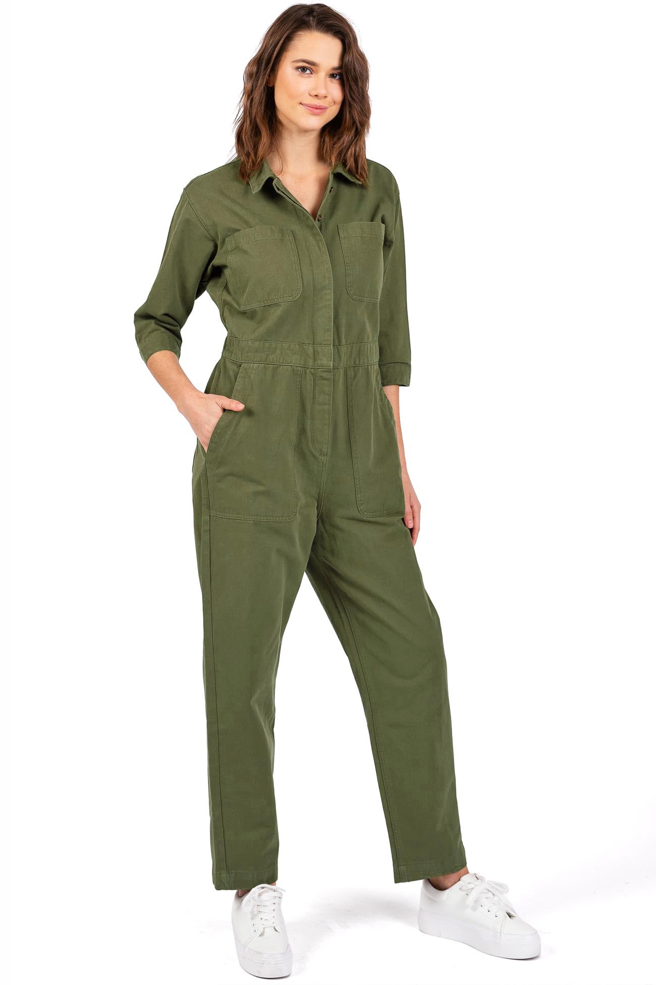 Lana Roux Womens Relaxed Aviator Utility Coverall Jumpsuit