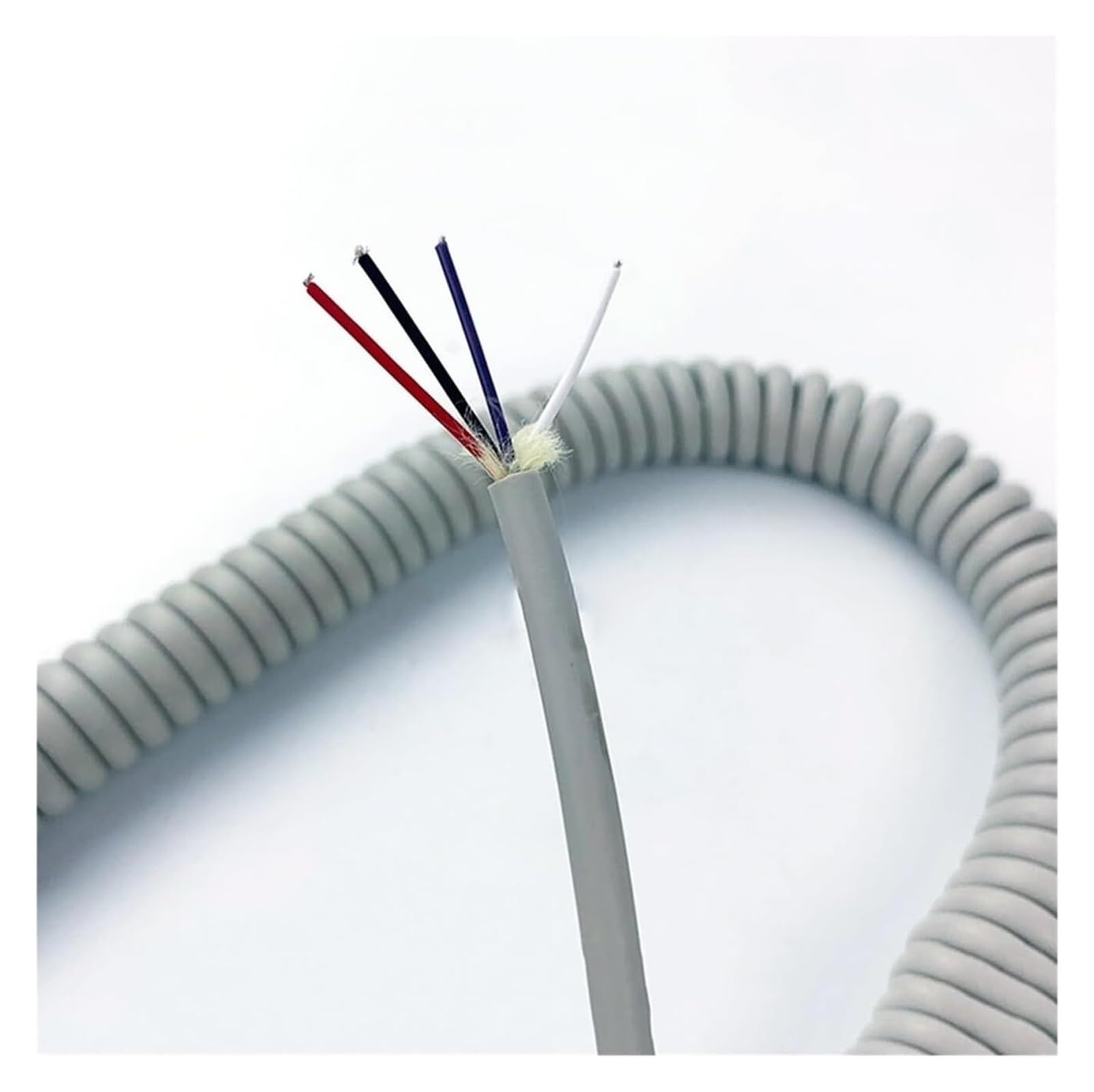 Kabel telefoniczny Przewód zasilający spiralny, elastyczny, 4-żyłowy, kwadratowy, 0,3 mm, spiralny, przewód teleskopowy, szary, sprężynowy, rdzeń miedziany, przewód o wysokiej elastyczności