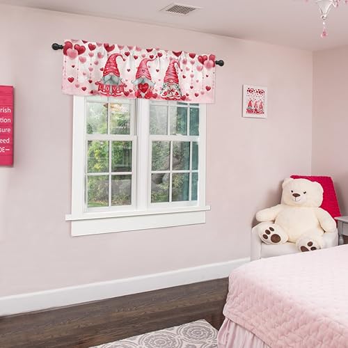 Miniatura 3 de Cortina de cenefa de San Valentín para ventanas de cocina, diseño de gnomo rosa, cenefas de cocina, cenefas de corazón rosa y rojo, cortinas de