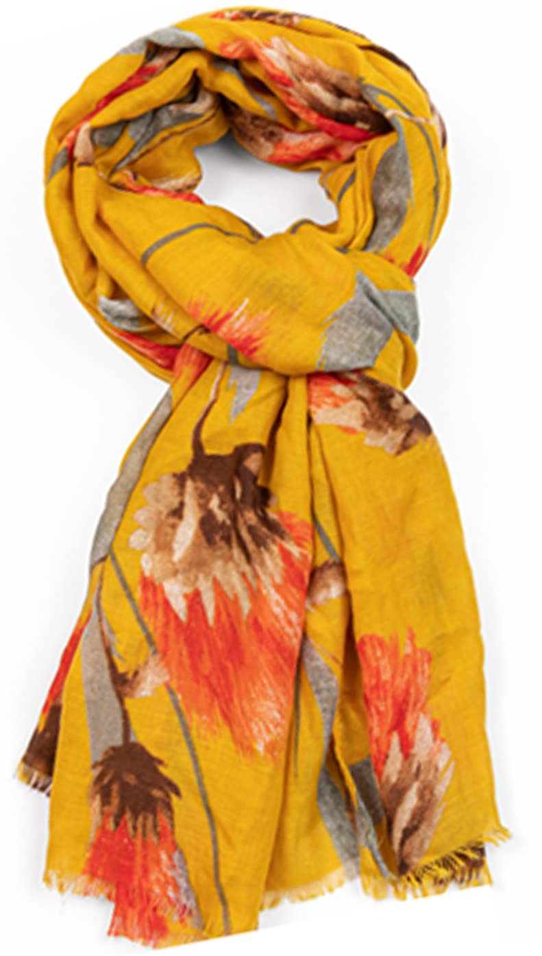 Glamlondon Women's Mustard Thistle Print Scarf Flower Fashion Floral Shawl Wrap (Mustard)