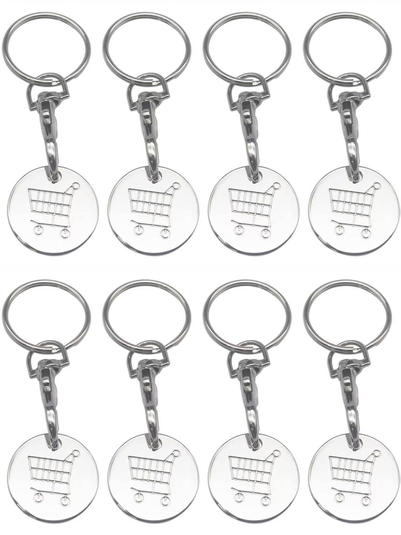 8 Pack Shopping Trolley Token Keyring - Metal Trolley Tokens with Pound Replacement - Reusable Trolley Key for Supermarket Carts - UK Trolley Tokens with Clip for Lockers
