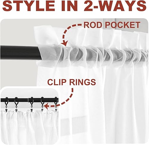 Miniatura 4 de YHSF Elegantes paneles de cortina de gasa transparente con bolsillo para barra para dormitorio, sala de estar, comedor, patio, puerta corrediza de