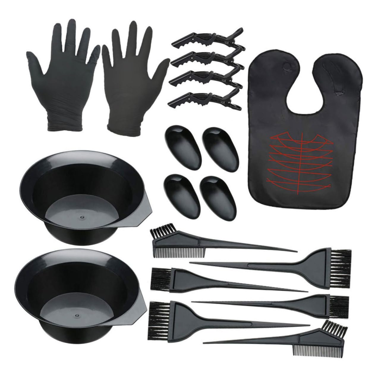 TOVINANNA 19-piece Hair Dye Tool Set Brush Bowl Set for Even Coloring Cape Ear Caps Included for Long Short Curly Straight Hair