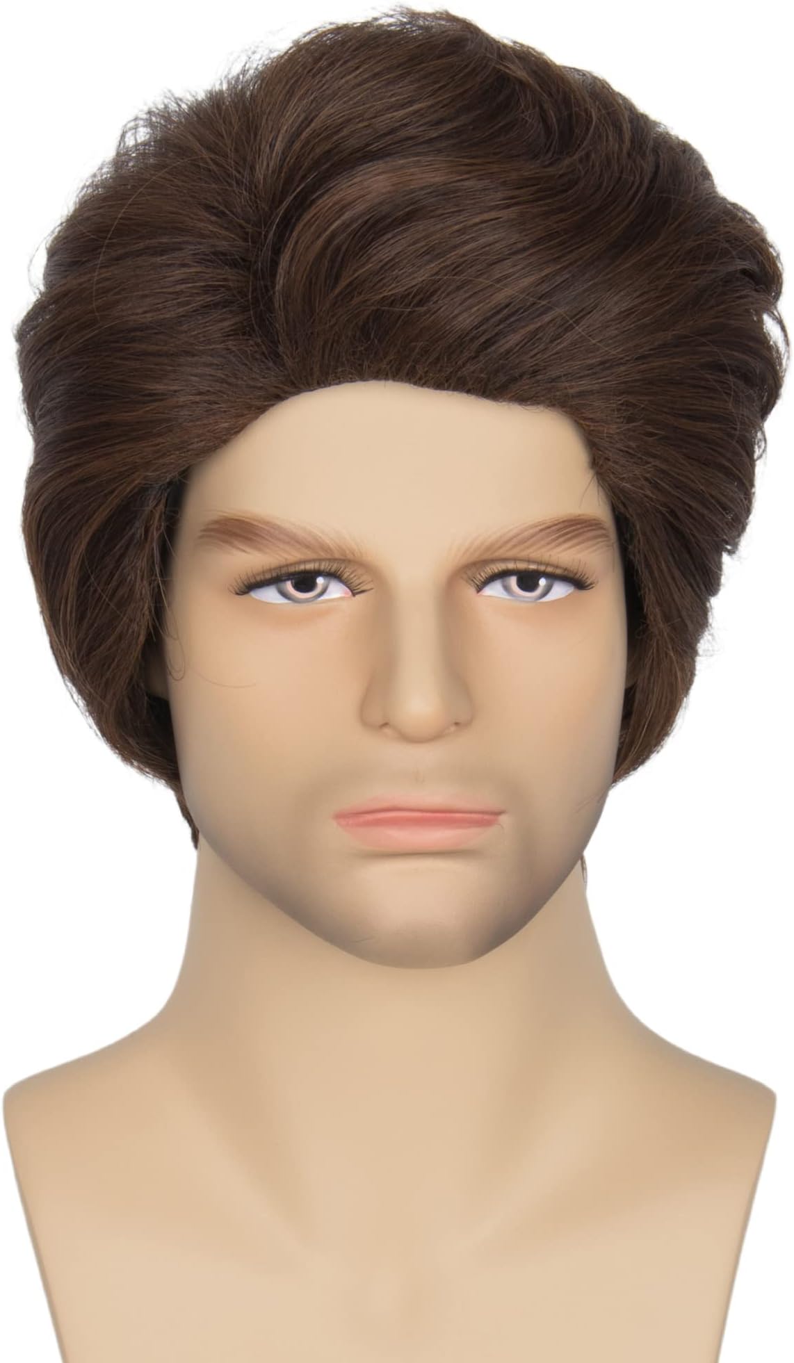 Miss U Hair Mens 70s 80s Short Wavy Brown Shaggy Wig Anime Cosplay Costume Wig Halloween