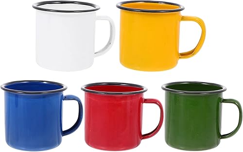 DOITOOL Mochila de senderismo, 5 piezas, tazas de café vintage para acampar, prácticas tazas de café esmaltadas, tazas de café portátiles para