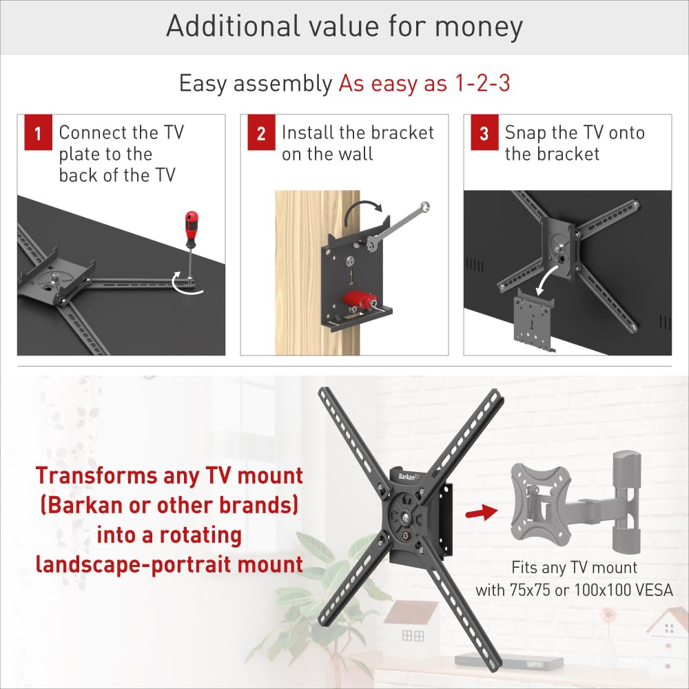 Barkan Supporto da parete per TV da 13 a 65 pollici, rotazione orizzontale/verticale, supporto per schermo piatto/curvo, supporta fino a 36,3 kg, blocco automatico brevettato, adatto per LED OLED LCD