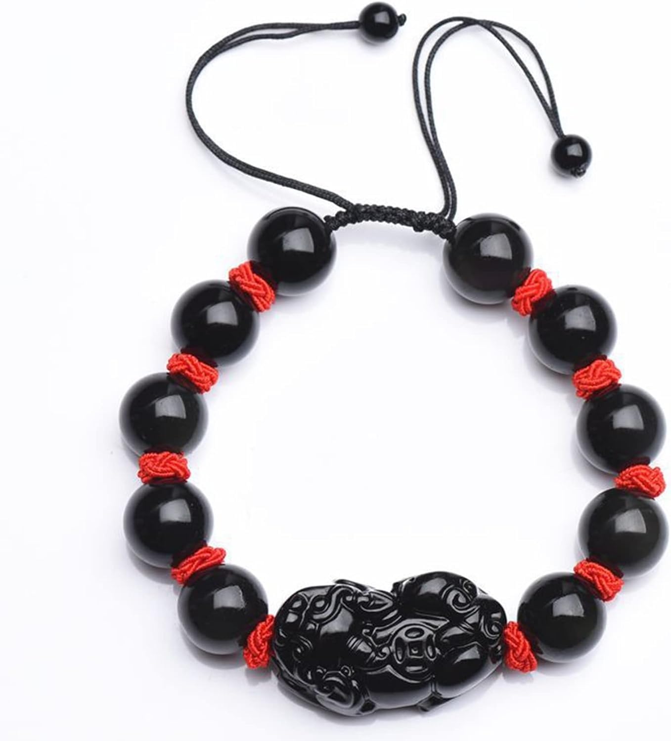 Obsidiana Negra, Pi Yao Hilo Rojo Riqueza Reiki Amuleto Suerte Ajustable Proteger del Mal Mujeres Hombres,Rojo,10mm