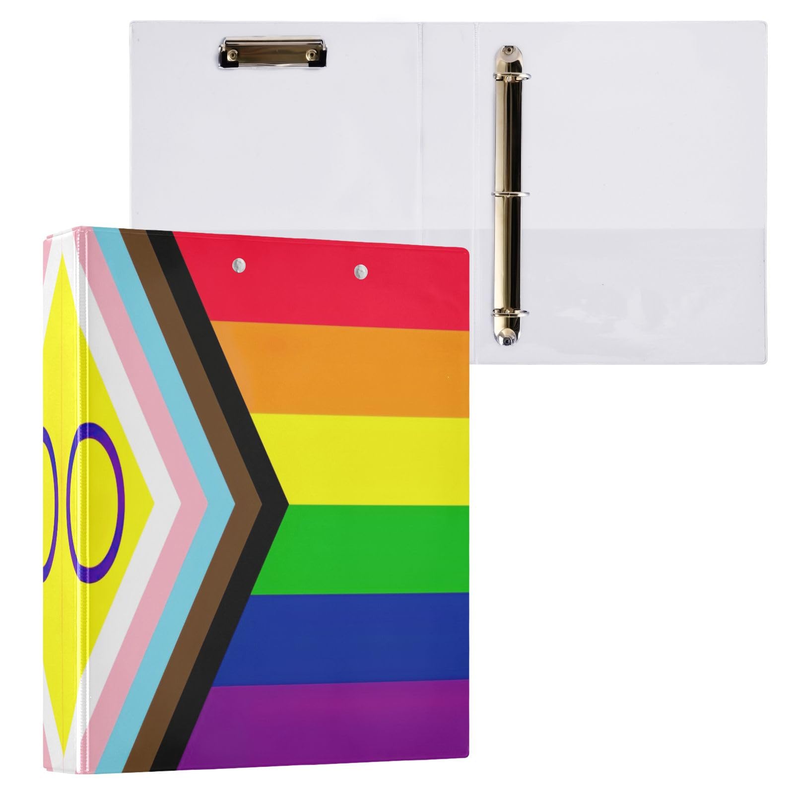LGBTQ Ringordner mit 3 Ringen, 3,8 cm, dekorativ, niedlich, mit rutschfestem Metallclip, für Schule, Büro, Zuhause, 2 Stück