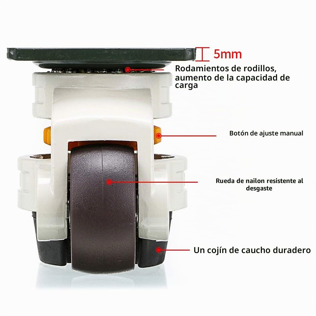 Skelang Ruedas para muebles, rueda giratoria, ruedas niveladoras retráctiles de 360 ​grados, aleación de nailon y aluminio, capacidad de carga 250 kg, 4 piezas