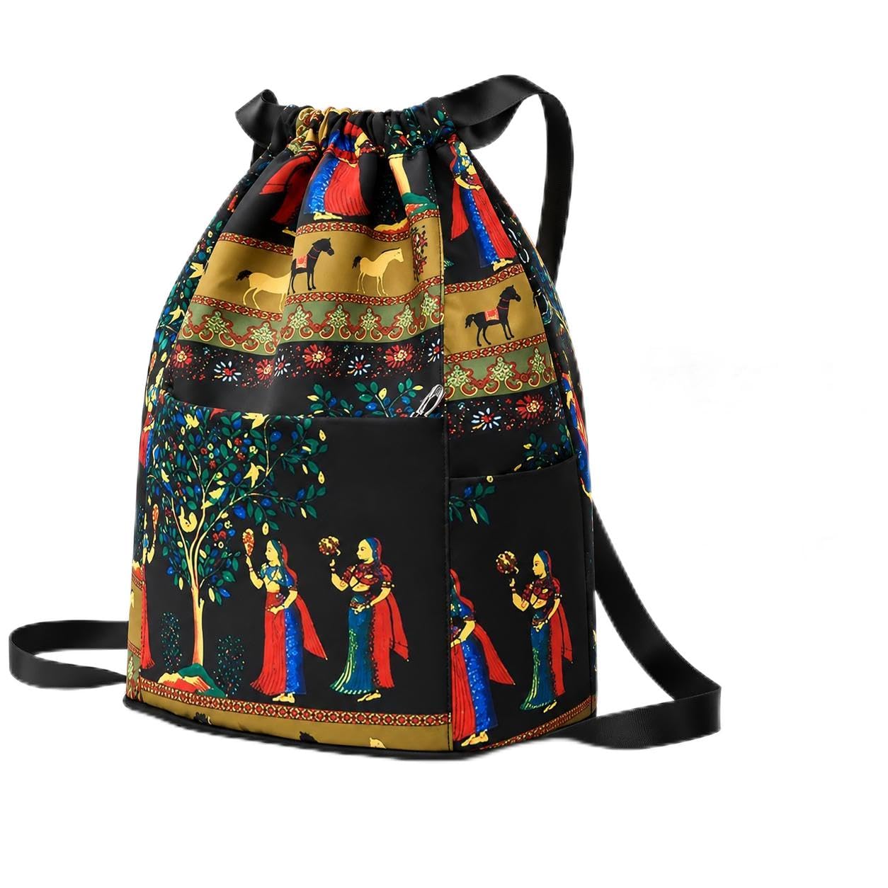 Rajasthani Print Drawstring Backpack for Women & Girls – Adjustable Shoulder Sling Bag with Front Pocket, Foldable Multipurpose Bag for College, Shopping, Office, Travel & Daily Use-image-33