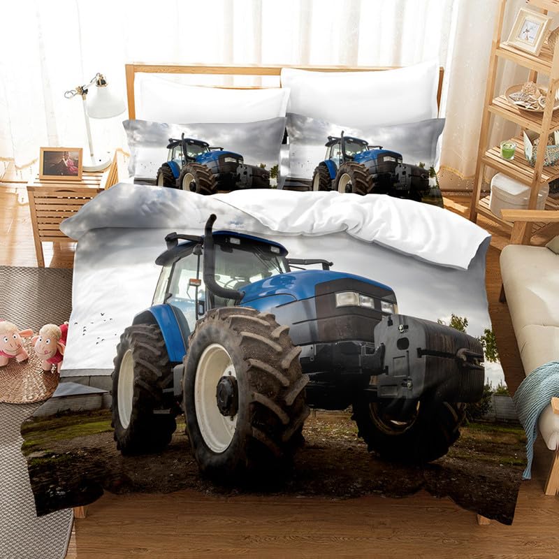 Ensemble housse de couette 140x200 tracteur noir parure de lit microfibre ado adulte