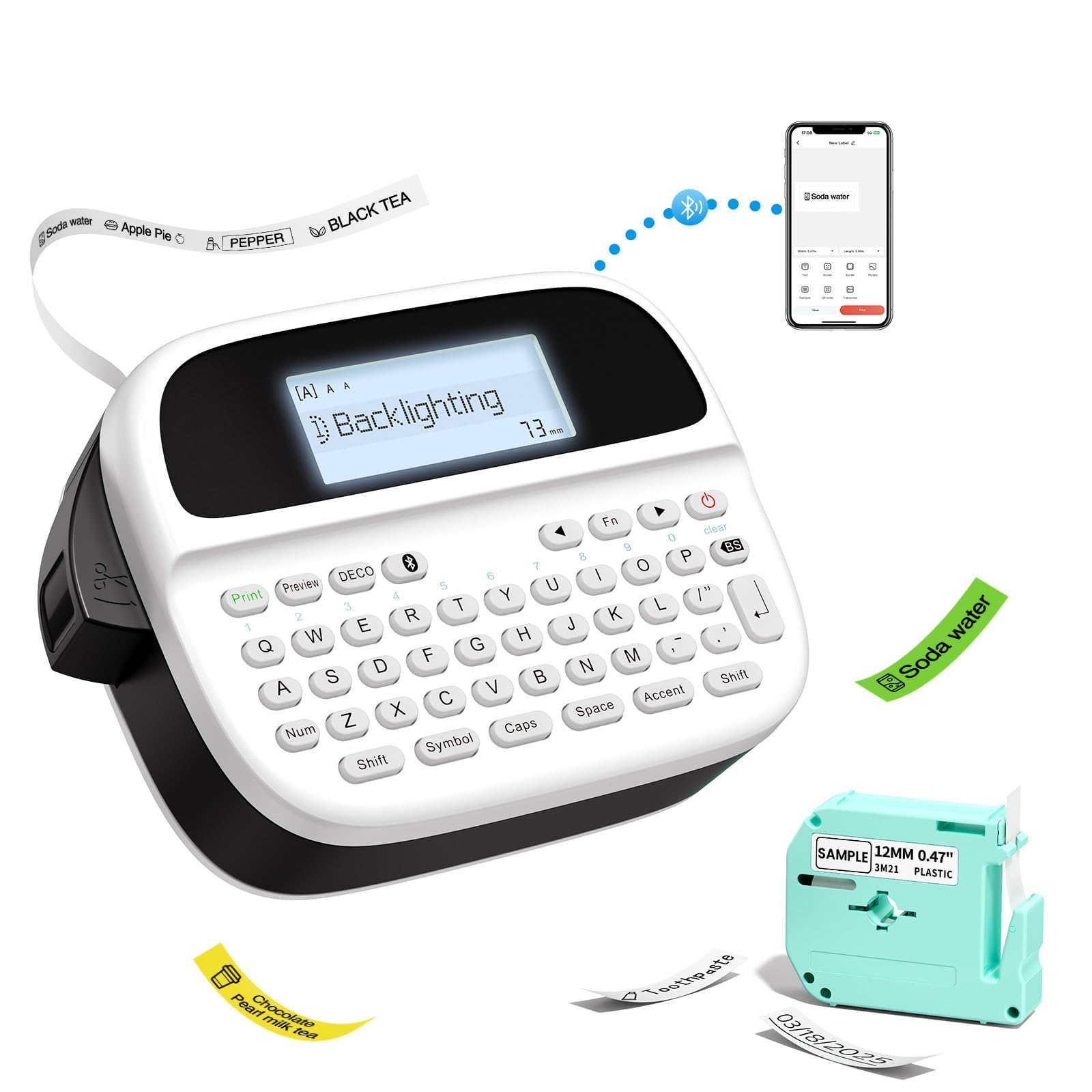 Vixic Label Maker, Label Maker Waterproof-Labels, Portable Label Maker Rechargeable, Backlit Label Machine with Keyboard, M950 Bluetooth Label Makers