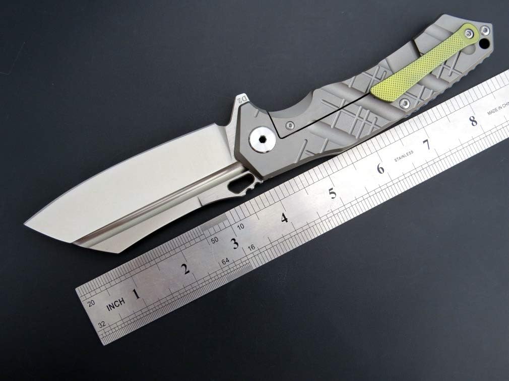 Eafengrow EF912 Folding Knife D2 Steel Blade and Titanium Alloy Handle Frame Lock Pocket Knife with Clip Multitool Knife for Outdoor, Survival,Hiking, Camping