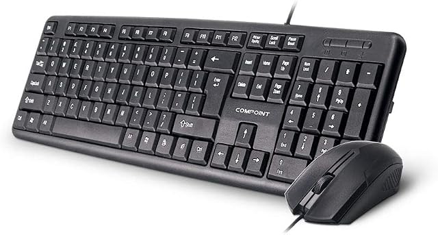 Compoint Wired Keyboard And Mouse Set - USB 1000 DPI Optical Mouse And Keyboard Combo for Desktop, Laptop, Home Computer - Black Mouse & Qwerty UK English Layout Keyboard Bundle