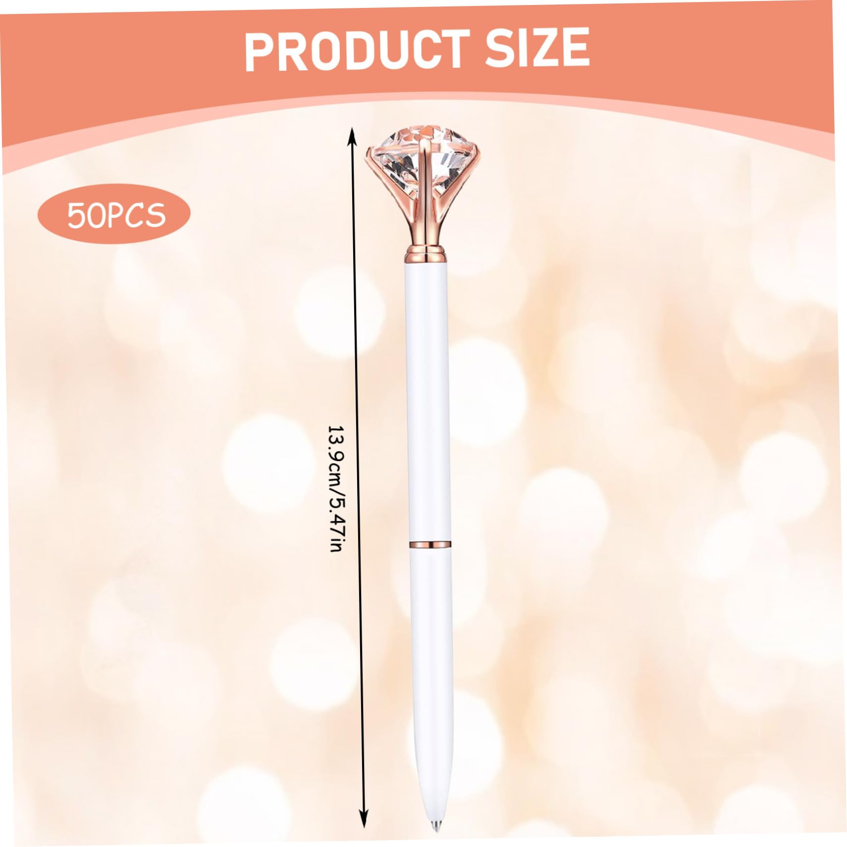 Kugelschreiber mit schwarzer Tinte, 50 Stück, Diamantstifte mit feiner Spitze, Weiß und Roségold, 5, 5 Länge, ausgefallener Stift für Frauen, abnehmbarer, leicht nachfüllbarer Kugelschreiber für Schul