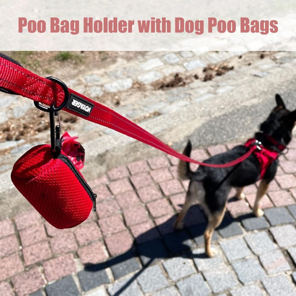 Poo Bag Holder with Dog Poo Bags Reusable Poo Bag Dispenser Portable Mesh Dispenser Pouch Red Poop Waste Bags Pet Supplies for Outdoor Travel Walking Park - Image 3