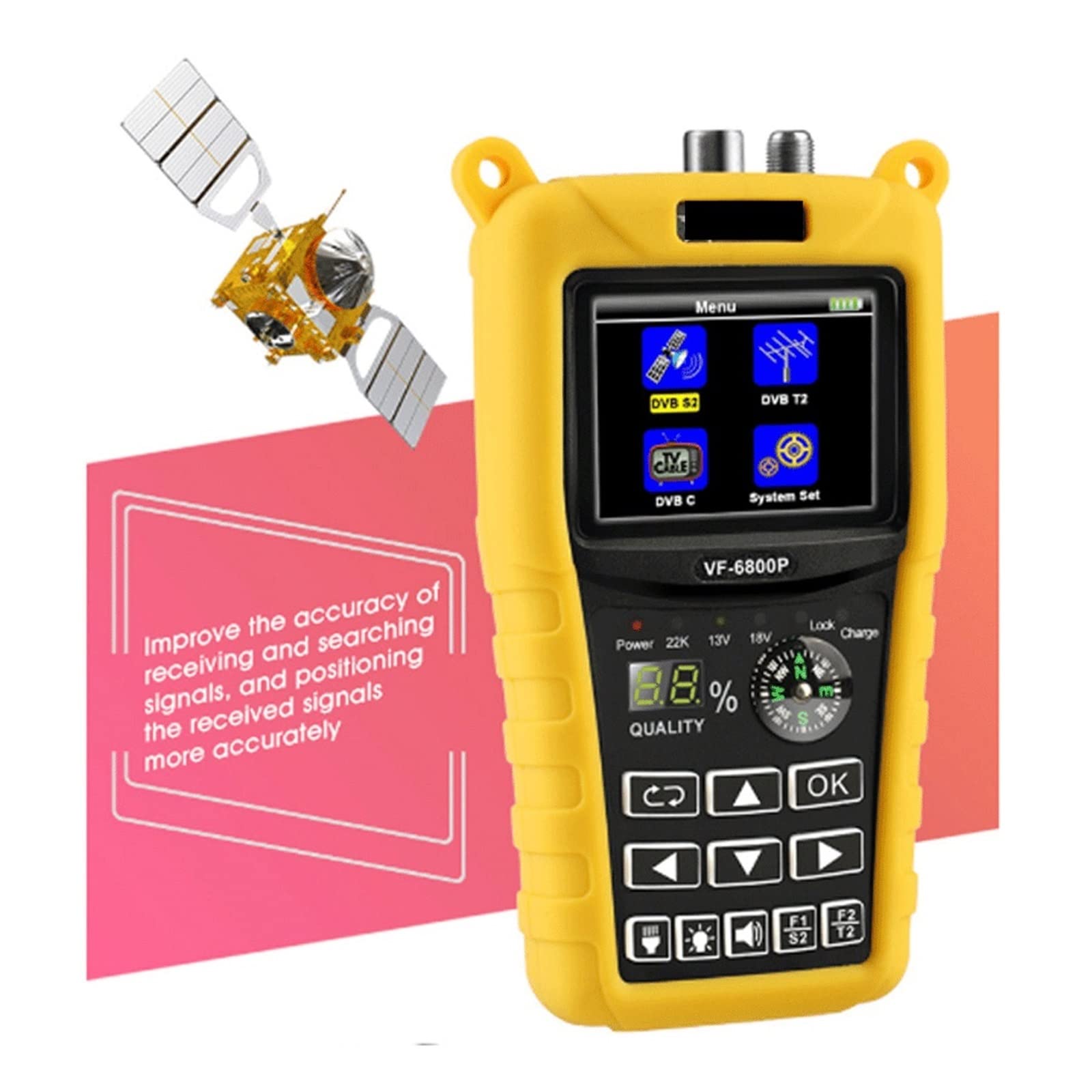 Satellite Finder DVB-T2/DVB S2/DVB C Sat Meter for La TV Satellitare Ricevitore DVB T2 Tuner Satfinder Digitale HD,Serie Pro