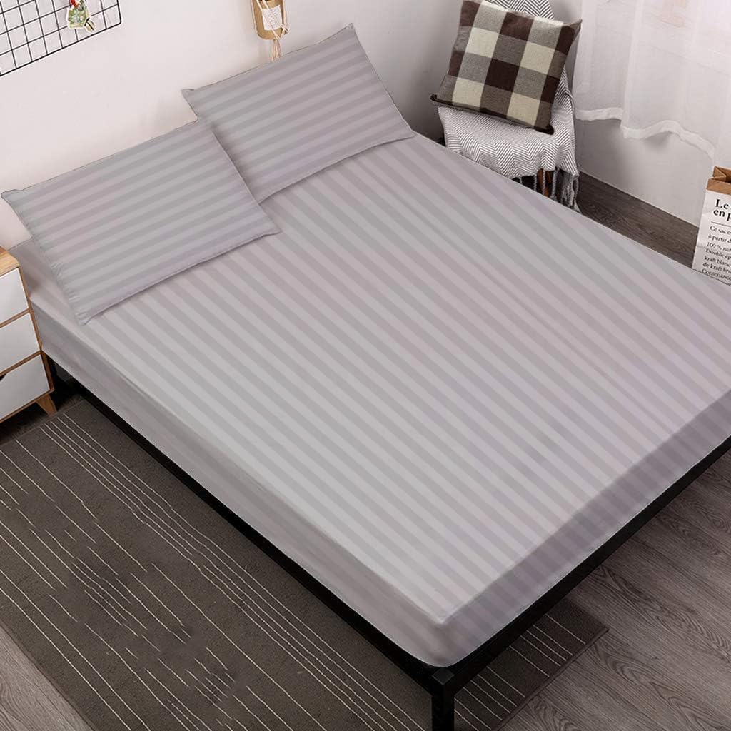 1-Piece Fitted Sheet 100% Egyptian Cotton 800 Thread Count - Queen Size - 21 Inch Deep Pocket, Long - Staple Combed Pure Natural Cotton Sheet, Soft & Silky Sateen Weave - Silver Striped