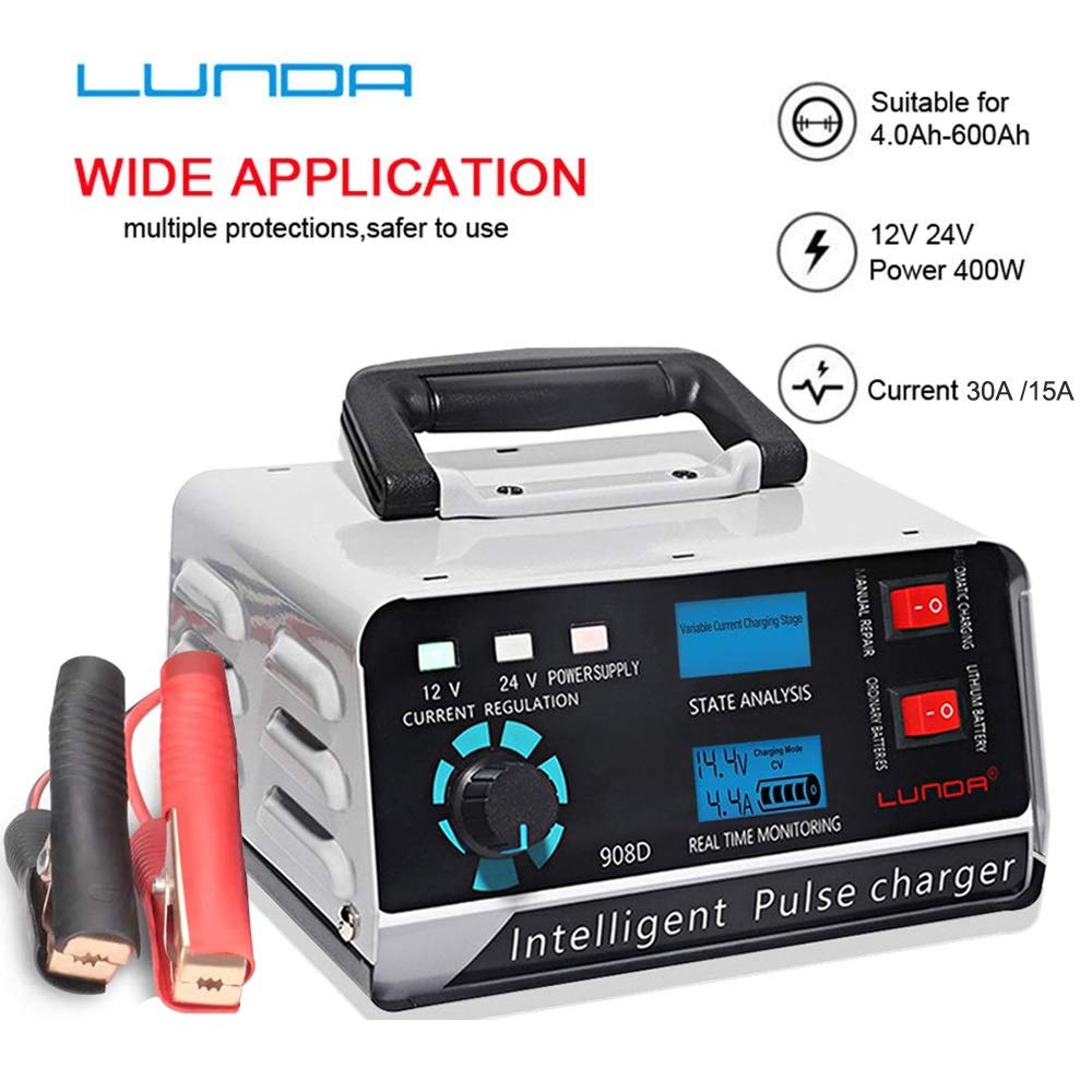 Carica Batteria Auto Smart Charger batteria 12V / 24V Automotive Battery Charger Maintainer 400Ah Trickle Charger for crogiolo di camion dell'automobile del motociclo Caricabatterie Auto (Color : 1)