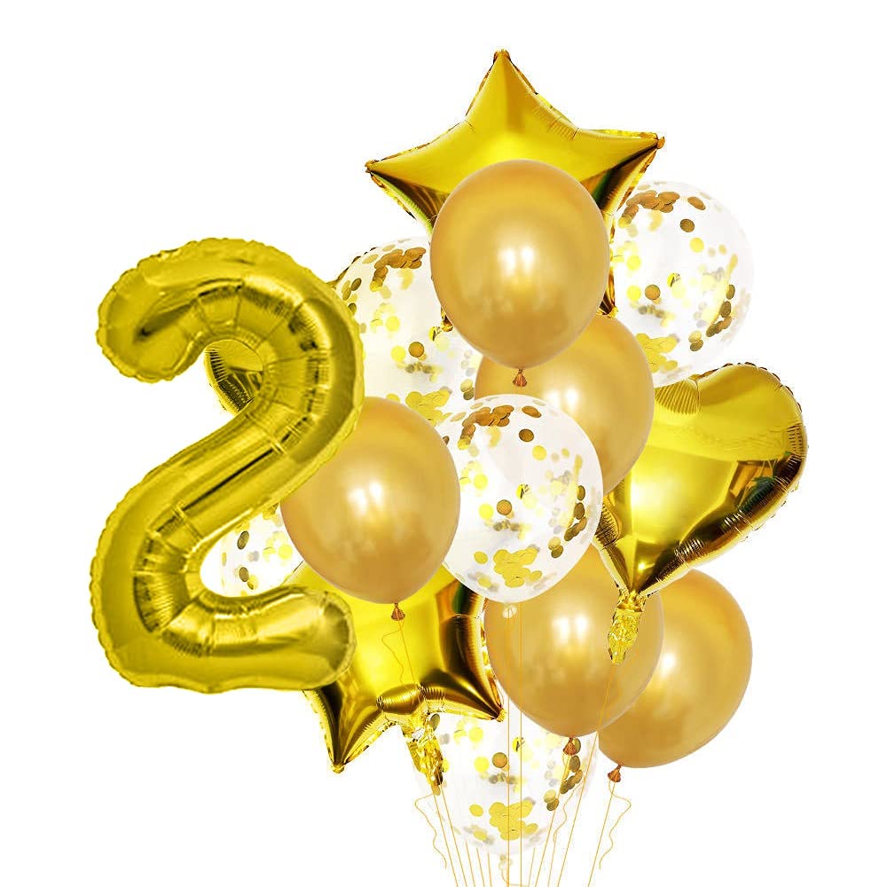 2nd Number Balloon with 2 Digit Balloon for Including Gold Latex, Star, Heart and Confetti Balloons
