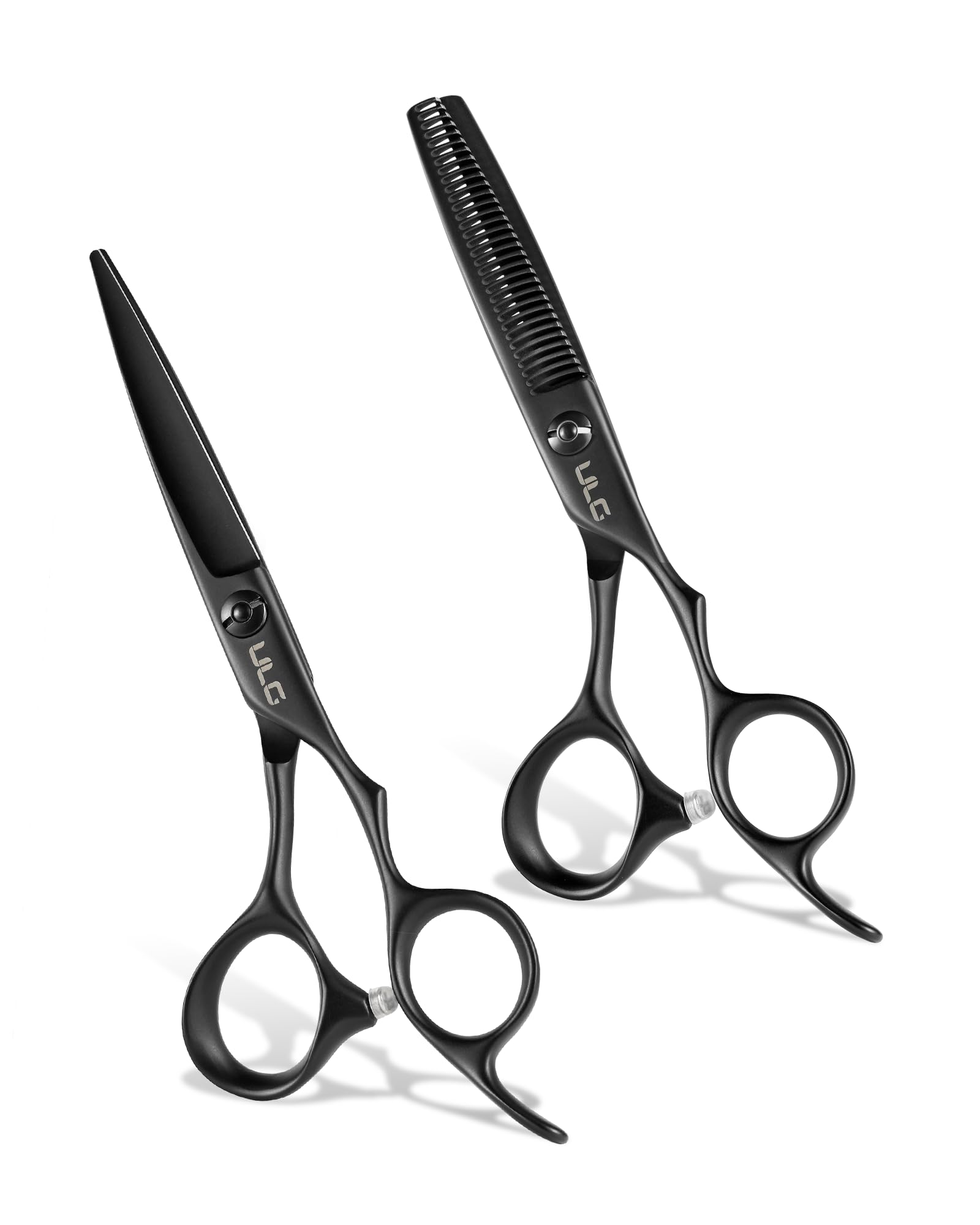 ULG Hair Cutting Scissors Thinning Shears Kit Professional Barber Hairdressing Texturizing Salon Razor Edge Scissor Stainless Steel 6.5inch, Matte Black