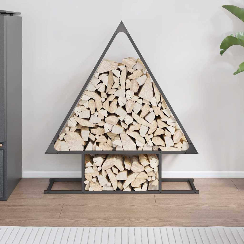 Estantería para leña negra 80 x 25 x 90 cm, acero laminado en frío, cesta para leña para interior y exterior, soporta hasta 100 kg, carro estable para leña para jardín y salón