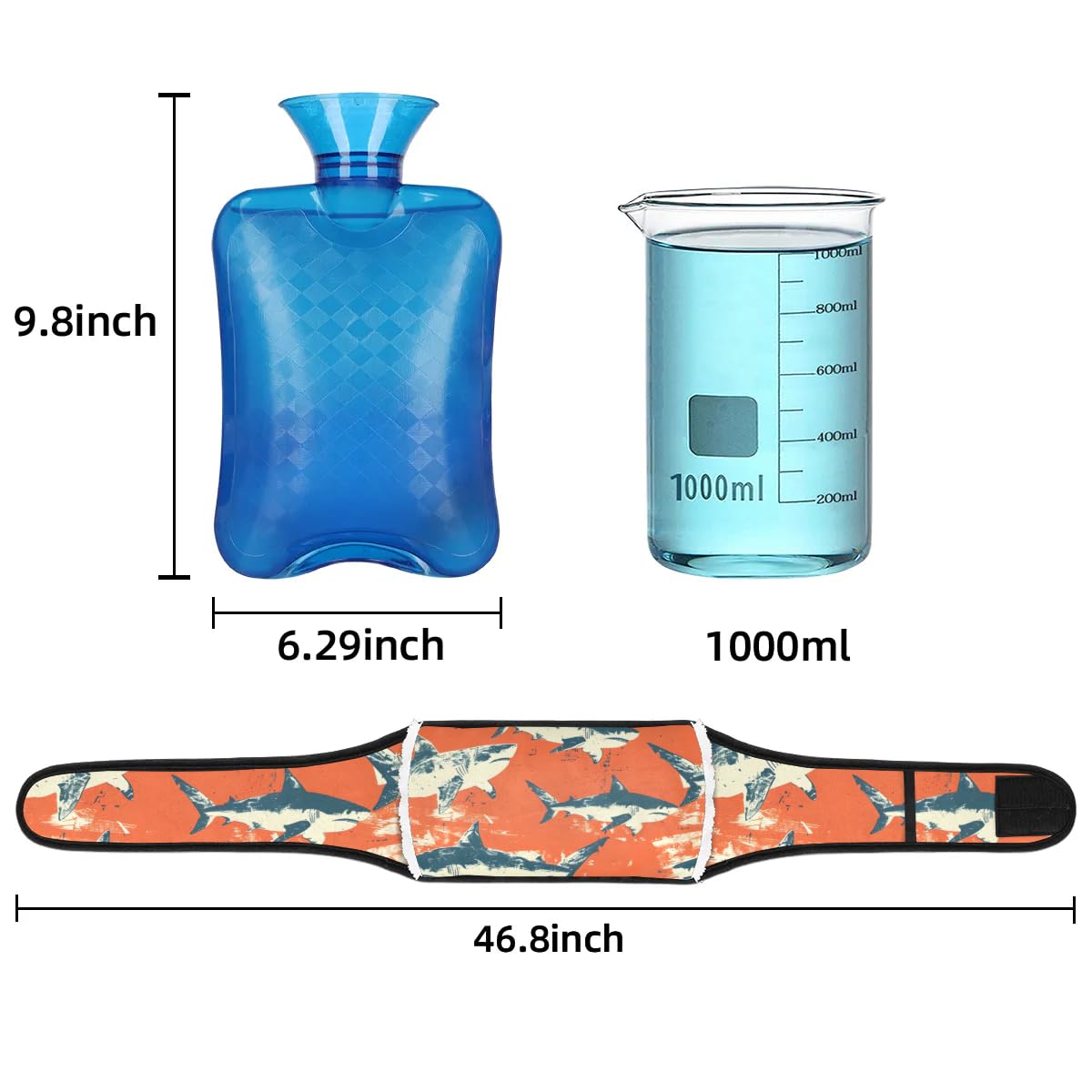 Hot Water Bag with Waist Cover Red Sharks Warm Hot Water Bottle Belt Plush Double Hand Insert Wearable Water Bag Detachable Hot Bottle Pouch for Neck Shoulder Pain Relief